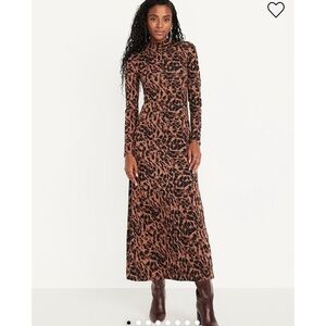 Old Navy Brown and Black Animal Print Long Sleeve Dress